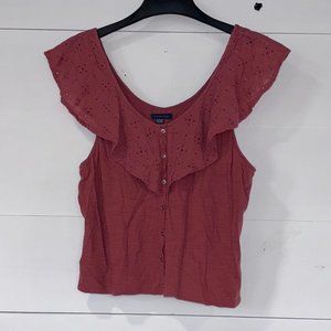 NWOT American Eagle Cotton Bohemian On/Off Shoulder Top Eyelet Ruffle XL